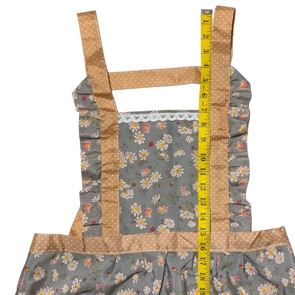 Apron Retro Bib Style Adjustable Waist Tie Ruffle Floral Polka Dot Womens Blue - Picture 10 of 16